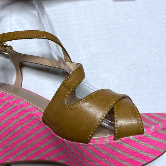 Tommy Hilfiger Women's Size 7 Pink Wedges Heels Strappy Striped Sandals Open Toe - Picture 9 of 13